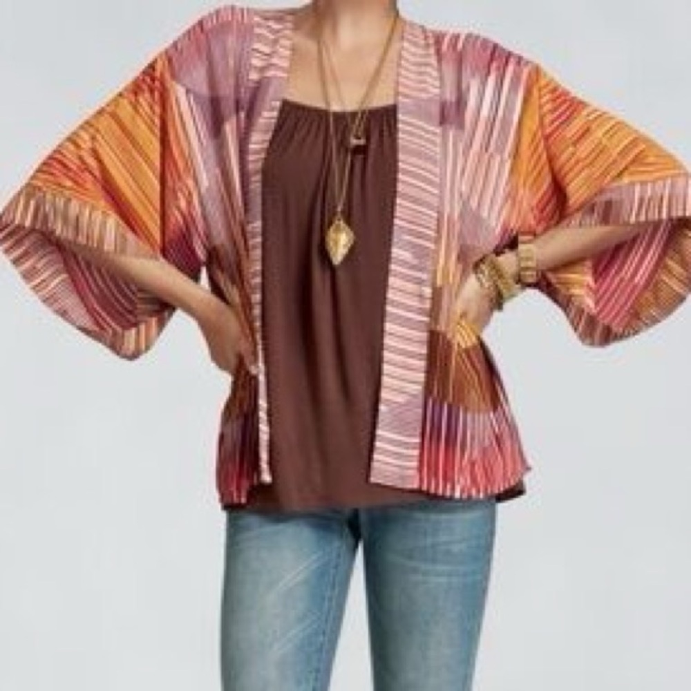 CAbi Red and Pink Shrug Sweater with Flowing Sleeves size S
